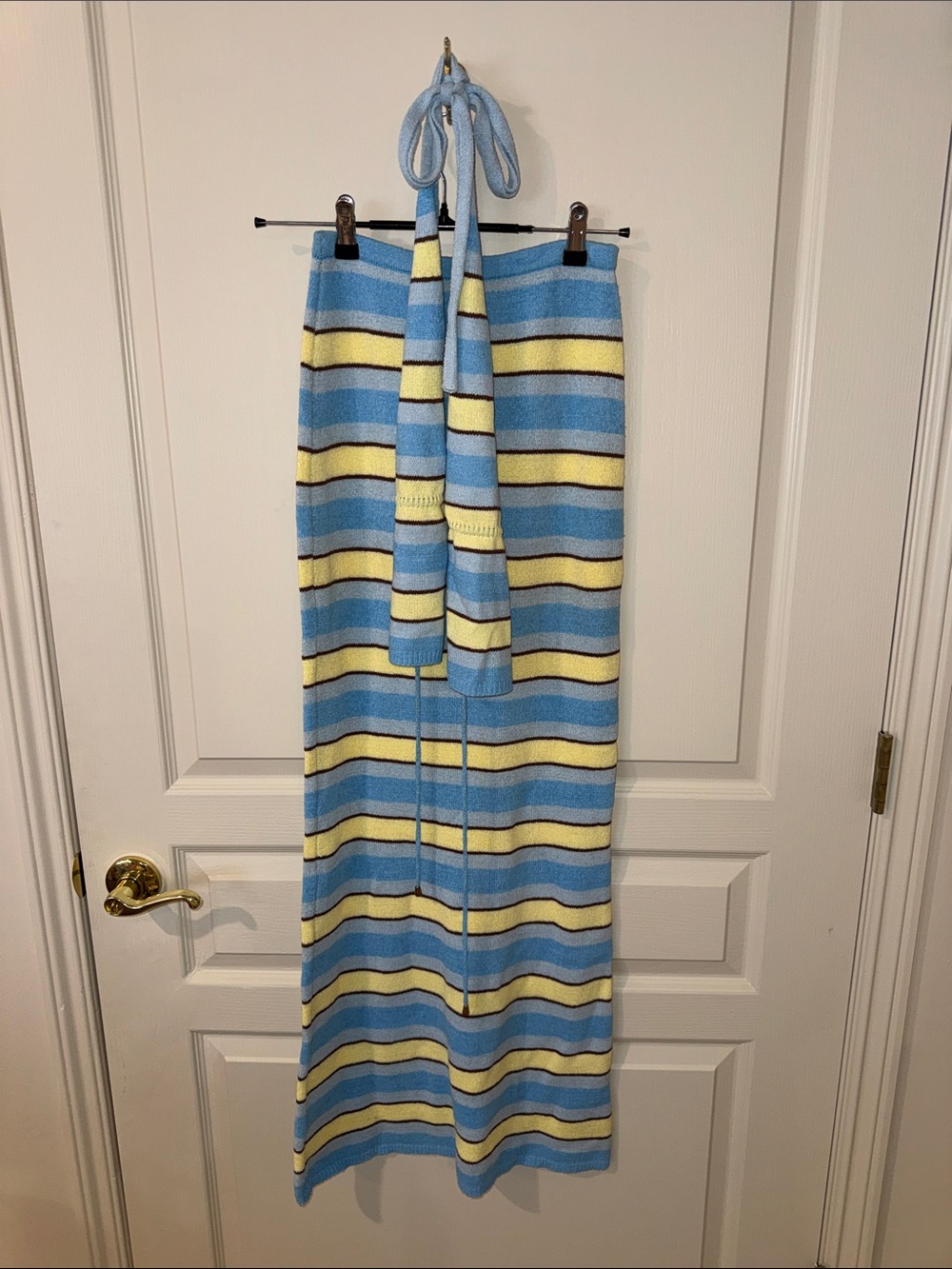 Striped Blue and Yellow Knit Maxi Skirt with Matching top